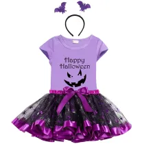 Halloween Toddler Girl 3PCS Cosplay Pumpkin Ghost Face T-shirt Tutu Dresses Sets with Headband Dress Up