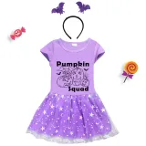 Halloween Toddler Girl 2PCS Cosplay Pumpkin Squad Short Sleeve Tutu Dresses with Headband Dress Up