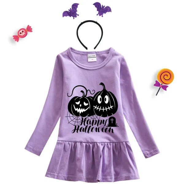 Halloween Toddler Girl 2PCS Cosplay Pumpkins Spider Web Long Sleeve Tutu Dresses with Headband Dress Up