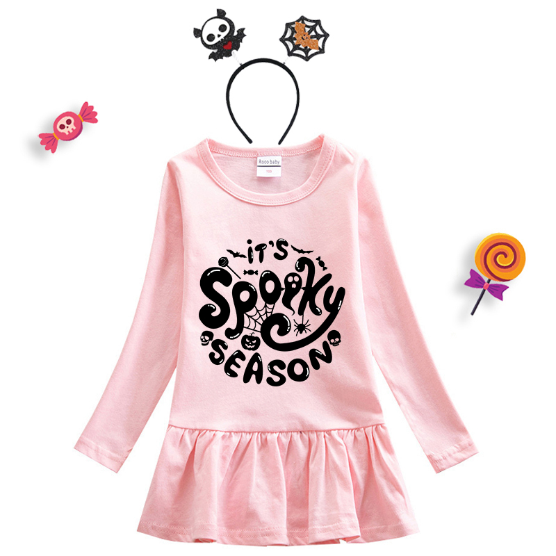 Halloween Toddler Girl 2PCS Cosplay It's Spooky Season Long Sleeve Tutu Dresses with Headband Dress Up