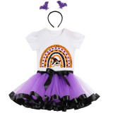 Halloween Toddler Girl 3PCS Cosplay Semi-circle Skull T-shirt Tutu Dresses Sets with Headband Dress Up