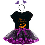 Halloween Toddler Girl 3PCS Cosplay Pumpkin Ghost Face T-shirt Tutu Dresses Sets with Headband Dress Up