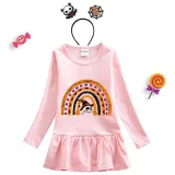 Halloween Toddler Girl 2PCS Cosplay Semi-circle Skull Long Sleeve Tutu Dresses with Headband Dress Up