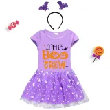 Halloween Toddler Girl 2PCS Cosplay The Boo Crew Pumpkins Short Sleeve Tutu Dresses with Headband Dress Up