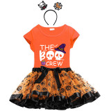 Halloween Toddler Girl 3PCS Cosplay The Boo Crew Skulls T-shirt Tutu Dresses Sets with Headband Dress Up