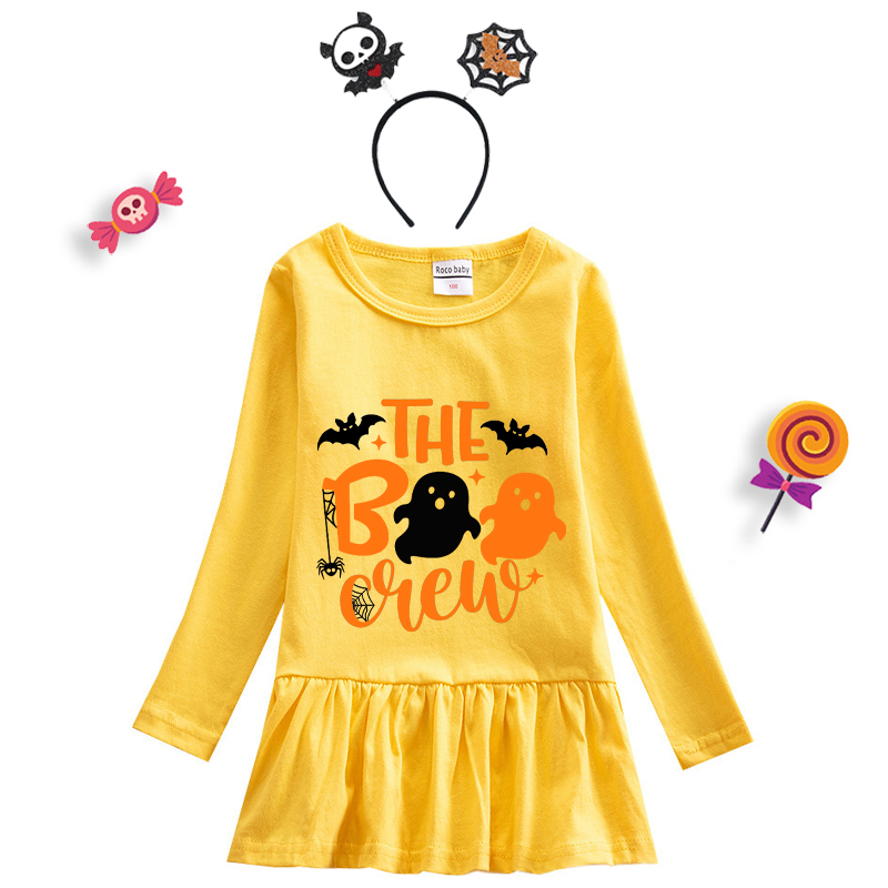 Halloween Toddler Girl 2PCS Cosplay The Boo Crew Ghosts Long Sleeve Tutu Dresses with Headband Dress Up