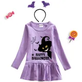 Halloween Toddler Girl 2PCS Cosplay Witch Cat Tree Long Sleeve Tutu Dresses with Headband Dress Up