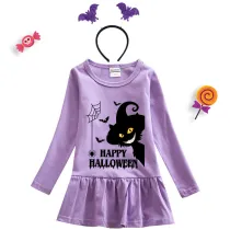 Halloween Toddler Girl 2PCS Cosplay Witch Cat Tree Long Sleeve Tutu Dresses with Headband Dress Up