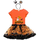 Halloween Toddler Girl 3PCS Cosplay Pumpkins Ghost Boo T-shirt Tutu Dresses Sets with Headband Dress Up