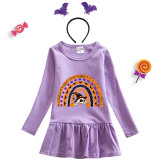 Halloween Toddler Girl 2PCS Cosplay Semi-circle Skull Long Sleeve Tutu Dresses with Headband Dress Up