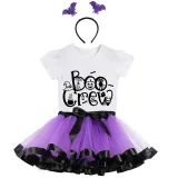Halloween Toddler Girl 3PCS Cosplay Boo Crew Spider Web T-shirt Tutu Dresses Sets with Headband Dress Up