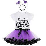 Halloween Toddler Girl 3PCS Cosplay Boo Crew Spider Web T-shirt Tutu Dresses Sets with Headband Dress Up