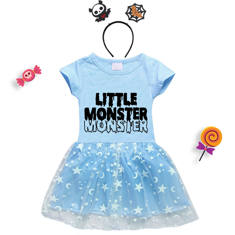 Halloween Toddler Girl 2PCS Cosplay Little Monster Short Sleeve Tutu Dresses with Headband Dress Up