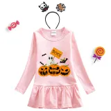 Halloween Toddler Girl 2PCS Cosplay Pumpkins Ghost Boo Long Sleeve Tutu Dresses with Headband Dress Up