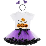 Halloween Toddler Girl 3PCS Cosplay Pumpkins Ghost Boo T-shirt Tutu Dresses Sets with Headband Dress Up