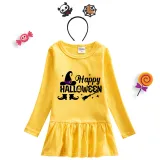 Halloween Toddler Girl 2PCS Cosplay Witch Long Sleeve Tutu Dresses with Headband Dress Up
