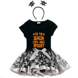 Halloween Toddler Girl 3PCS Cosplay This The Season To Be Spooky T-shirt Tutu Dresses Sets with Headband Dress Up