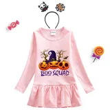 Halloween Toddler Girl 2PCS Cosplay Boo Squad Witch Hat Pumpkins Long Sleeve Tutu Dresses with Headband Dress Up