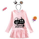 Halloween Toddler Girl 2PCS Cosplay Pumpkins Spider Web Long Sleeve Tutu Dresses with Headband Dress Up