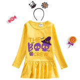 Halloween Toddler Girl 2PCS Cosplay The Boo Crew Skulls Long Sleeve Tutu Dresses with Headband Dress Up