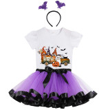 Halloween Toddler Girl 3PCS Cosplay Gnomies In The Car T-shirt Tutu Dresses Sets with Headband Dress Up