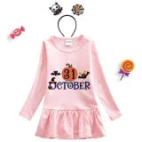 Halloween Toddler Girl 2PCS Cosplay October 31 Pumpkin Long Sleeve Tutu Dresses with Headband Dress Up
