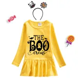 Halloween Toddler Girl 2PCS Cosplay The Boo Crew Long Sleeve Tutu Dresses with Headband Dress Up