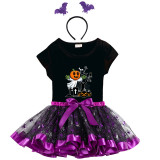 Halloween Toddler Girl 3PCS Cosplay Tomb Pumpkin T-shirt Tutu Dresses Sets with Headband Dress Up
