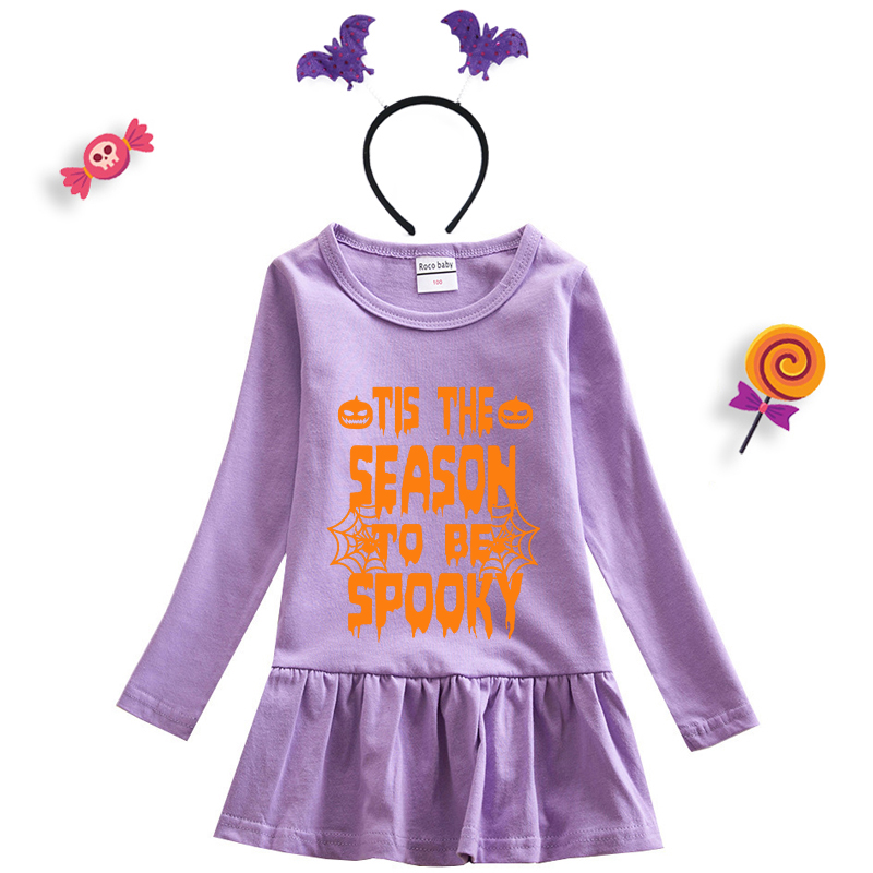 Halloween Toddler Girl 2PCS Cosplay This The Season To Be Spooky Long Sleeve Tutu Dresses with Headband Dress Up