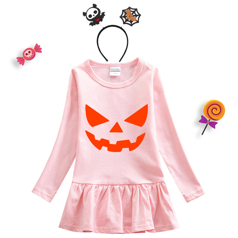 Halloween Toddler Girl 2PCS Cosplay Pumpkin Ghostface Long Sleeve Tutu Dresses with Headband Dress Up