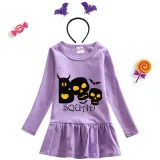 Halloween Toddler Girl 2PCS Cosplay Boo Squad Skulls Long Sleeve Tutu Dresses with Headband Dress Up