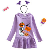 Halloween Toddler Girl 2PCS Cosplay Pumpkins Ghost Long Sleeve Tutu Dresses with Headband Dress Up