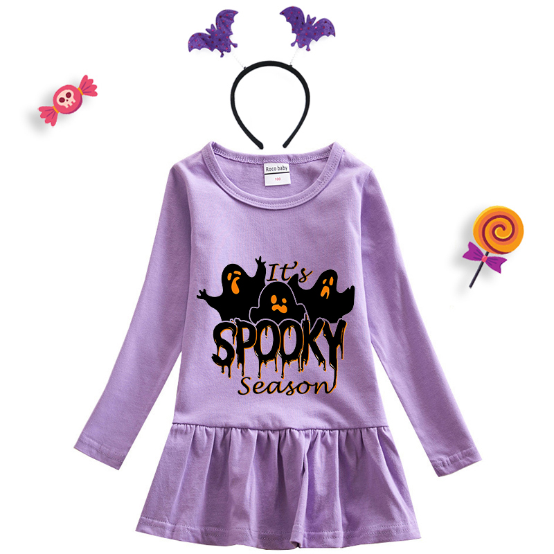 Halloween Toddler Girl 2PCS Cosplay It's Spooky Season Ghosts Long Sleeve Tutu Dresses with Headband Dress Up