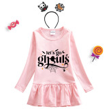 Halloween Toddler Girl 2PCS Cosplay Let's Go Ghouls Long Sleeve Tutu Dresses with Headband Dress Up