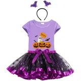 Halloween Toddler Girl 3PCS Cosplay Pumpkins Ghost Boo T-shirt Tutu Dresses Sets with Headband Dress Up