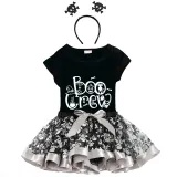 Halloween Toddler Girl 3PCS Cosplay Boo Crew Spider Web T-shirt Tutu Dresses Sets with Headband Dress Up