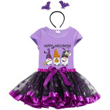 Halloween Toddler Girl 3PCS Cosplay Three Gnomies Trick Or Treat T-shirt Tutu Dresses Sets with Headband Dress Up