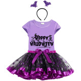 Halloween Toddler Girl 3PCS Cosplay Horror Happy Halloween T-shirt Tutu Dresses Sets with Headband Dress Up
