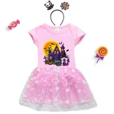 Halloween Toddler Girl 2PCS Cosplay The Castle And Witch Short Sleeve Tutu Dresses with Headband Dress Up