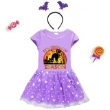 Halloween Toddler Girl 2PCS Cosplay It's Spooky Season Cat Short Sleeve Tutu Dresses with Headband Dress Up