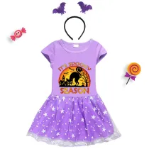 Halloween Toddler Girl 2PCS Cosplay It's Spooky Season Cat Short Sleeve Tutu Dresses with Headband Dress Up