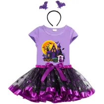 Halloween Toddler Girl 3PCS Cosplay The Castle And Witch T-shirt Tutu Dresses Sets with Headband Dress Up