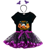 Halloween Toddler Girl 3PCS Cosplay Mummy Pumpkin T-shirt Tutu Dresses Sets with Headband Dress Up
