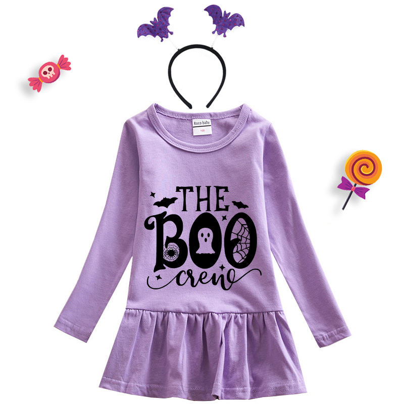 Halloween Toddler Girl 2PCS Cosplay The Boo Crew Long Sleeve Tutu Dresses with Headband Dress Up