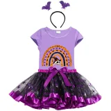 Halloween Toddler Girl 3PCS Cosplay Semi-circle Skull T-shirt Tutu Dresses Sets with Headband Dress Up