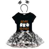 Halloween Toddler Girl 3PCS Cosplay Squad Ghouls T-shirt Tutu Dresses Sets with Headband Dress Up
