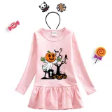 Halloween Toddler Girl 2PCS Cosplay Tomb Pumpkin Long Sleeve Tutu Dresses with Headband Dress Up