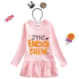 Halloween Toddler Girl 2PCS Cosplay The Boo Crew Pumpkins Long Sleeve Tutu Dresses with Headband Dress Up