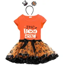 Halloween Toddler Girl 3PCS Cosplay The Boo Crew Pumpkins T-shirt Tutu Dresses Sets with Headband Dress Up