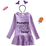 Halloween Toddler Girl 2PCS Cosplay Pumpkin Squad Long Sleeve Tutu Dresses with Headband Dress Up